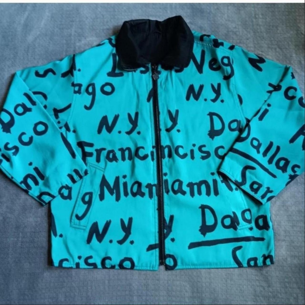 Vintage Reversible Teal Graphic Print City Jacket, L.A. N.Y. Miami San Francisco - Picture 7 of 7